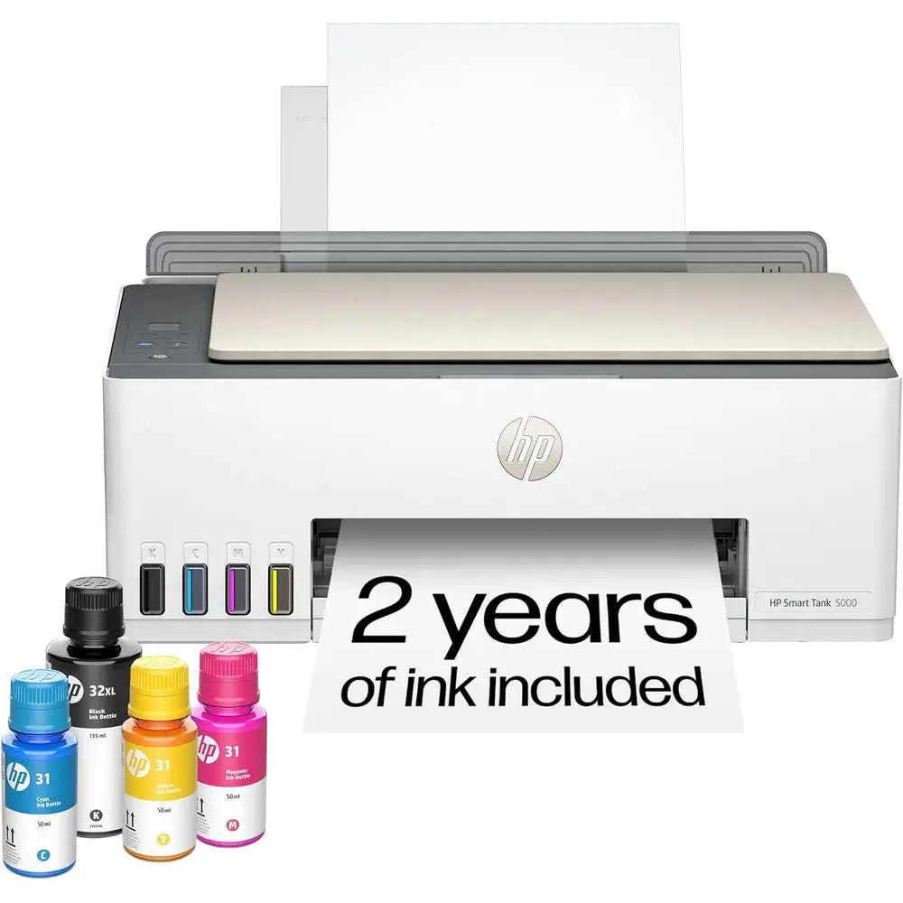 All-in-One Wireless Ink Tank Printer, Scanner, Copier with 2-Year Ink Supply, Home-Friendly, Cartridge-Free, Refillable, AI-Enab