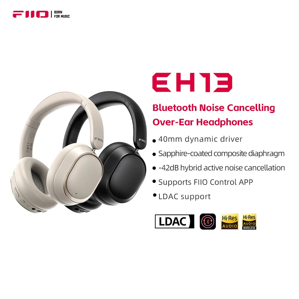 FiiO EH13 Wireless Noise Cancelling Headphones,Hybrid ANC Bluetooth Over-Ear Headphones, 45H Playtime,Headphones for Travel/Game