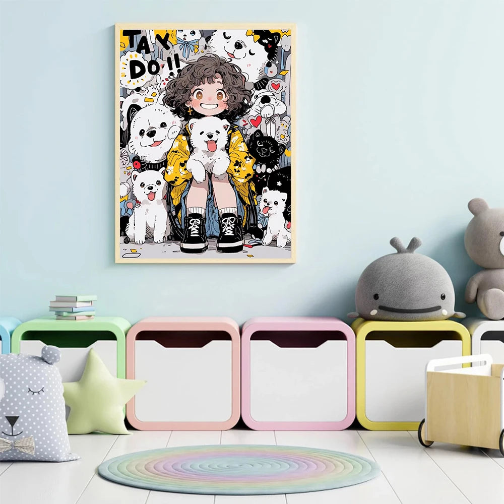 Cartoon Black Cat Diamond Painting Cute Girl Full Square/Round Diamond Mosaic Cross Stitch DIY Home Decoration Handmade Gift