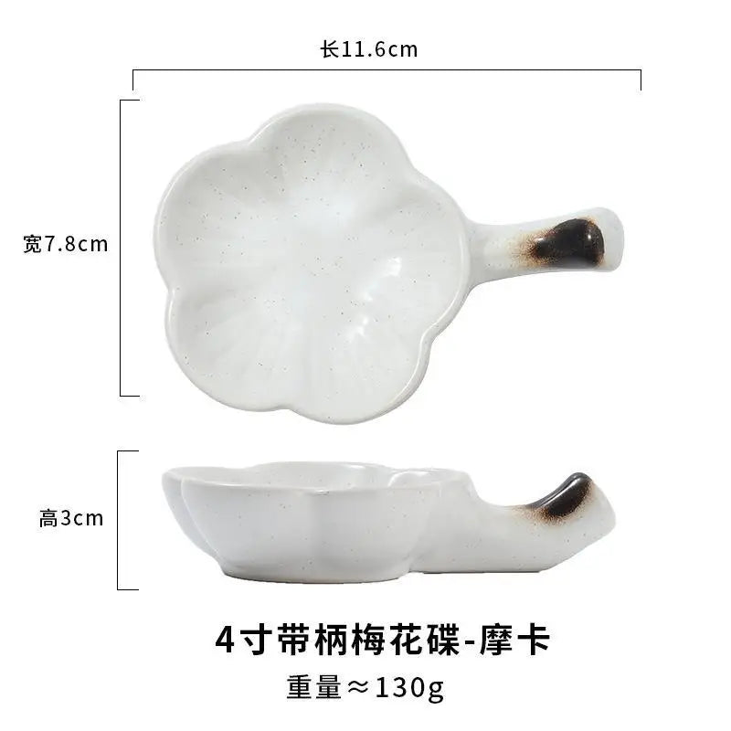 Creative Plum Blossom Shape Ceramic Seasoning Dish Japanese Style Clay Handle Condiment Tray Mustard Soy Sauce Plate Tableware