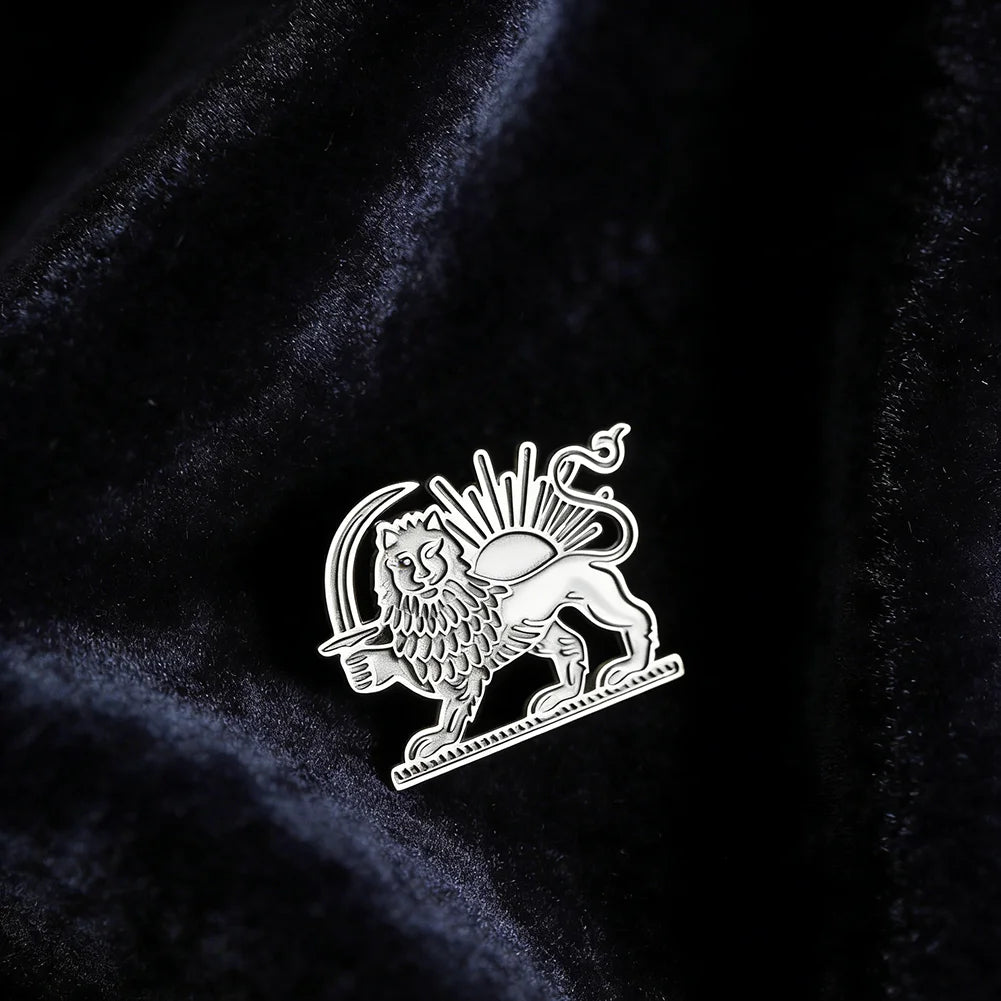 Cazador Stainless Steel Persian Lion and Sun Pins Brooch for Women Men Iran Flag Suit Collar Badges Jewelry Wholesale 2026 Gift