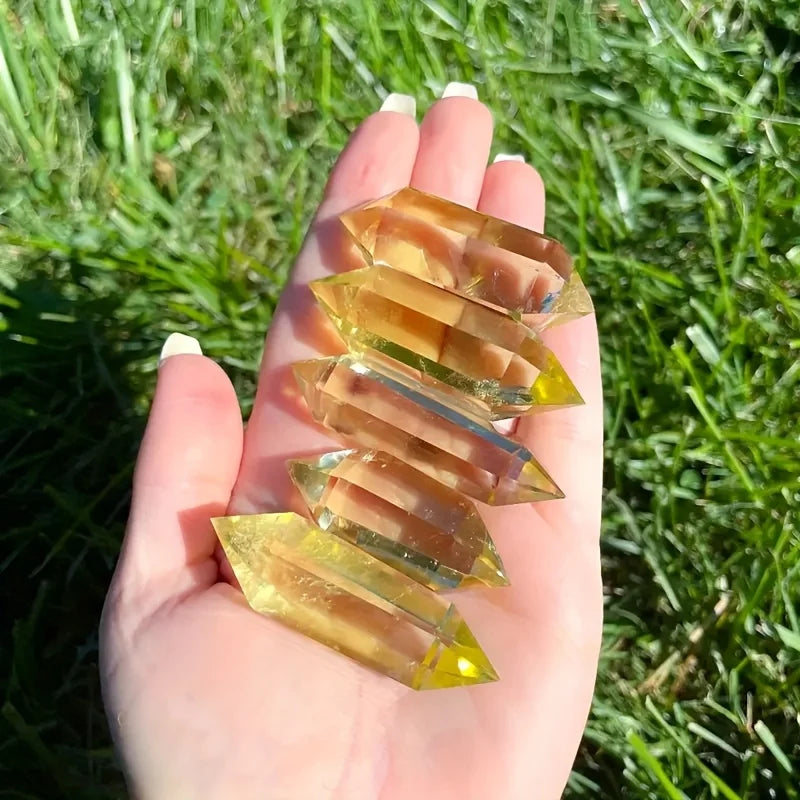 1pc of Natural Citrine Quartz Crystal Double-Ended Tower Wand - a Six-Faceted Double-Pointed Necklace