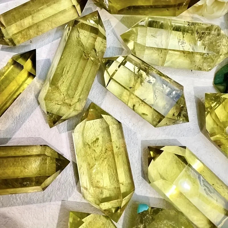 1pc of Natural Citrine Quartz Crystal Double-Ended Tower Wand - a Six-Faceted Double-Pointed Necklace