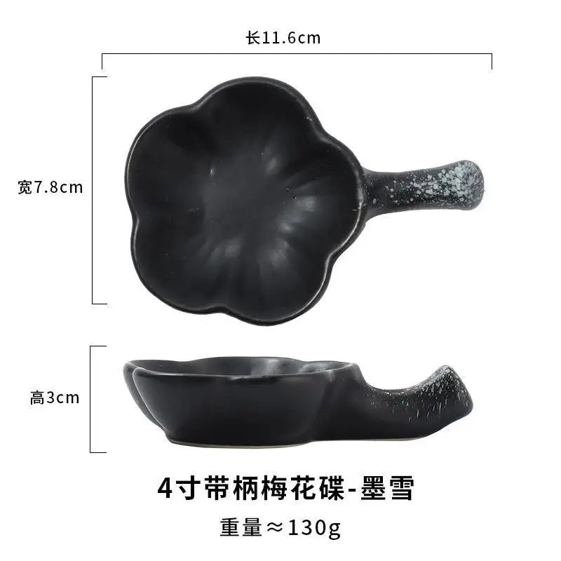 Creative Plum Blossom Shape Ceramic Seasoning Dish Japanese Style Clay Handle Condiment Tray Mustard Soy Sauce Plate Tableware