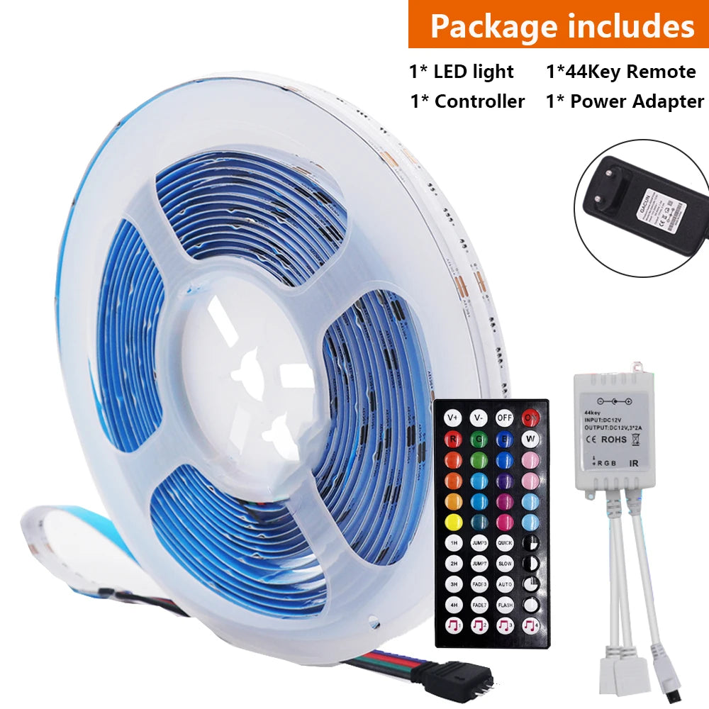 12V Wifi Bluetooth RGB COB LED Strip Remote Control 44key 24key Power Kit 840LED/m Flexible Light Tape Home Decoration 1 2 Rolls
