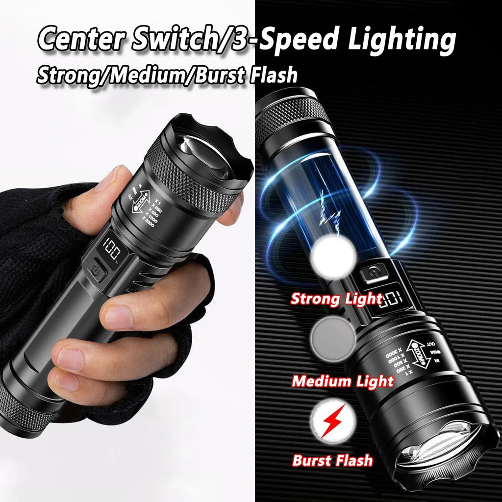 2000LM Ultra Bright P50 LED Flashlight Tactical EDC Emergency Spotlight Telescopic ZoomHandheld Torch  w/ 14500/18650 Battery
