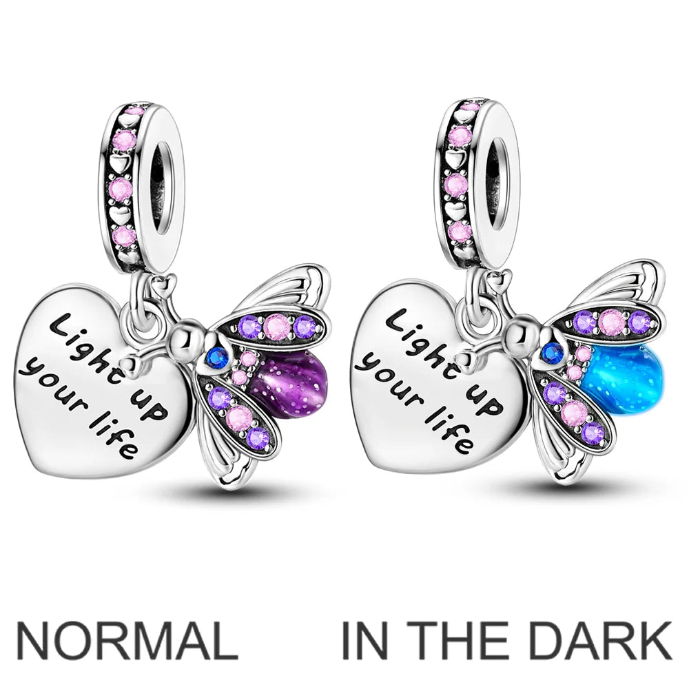 2026 Hot Sale Luminous Firefly Charms Beads 925 Sterling Silver Owl Cat Love Dangle Fit Original Bangle Bracelets DIY Jewelry