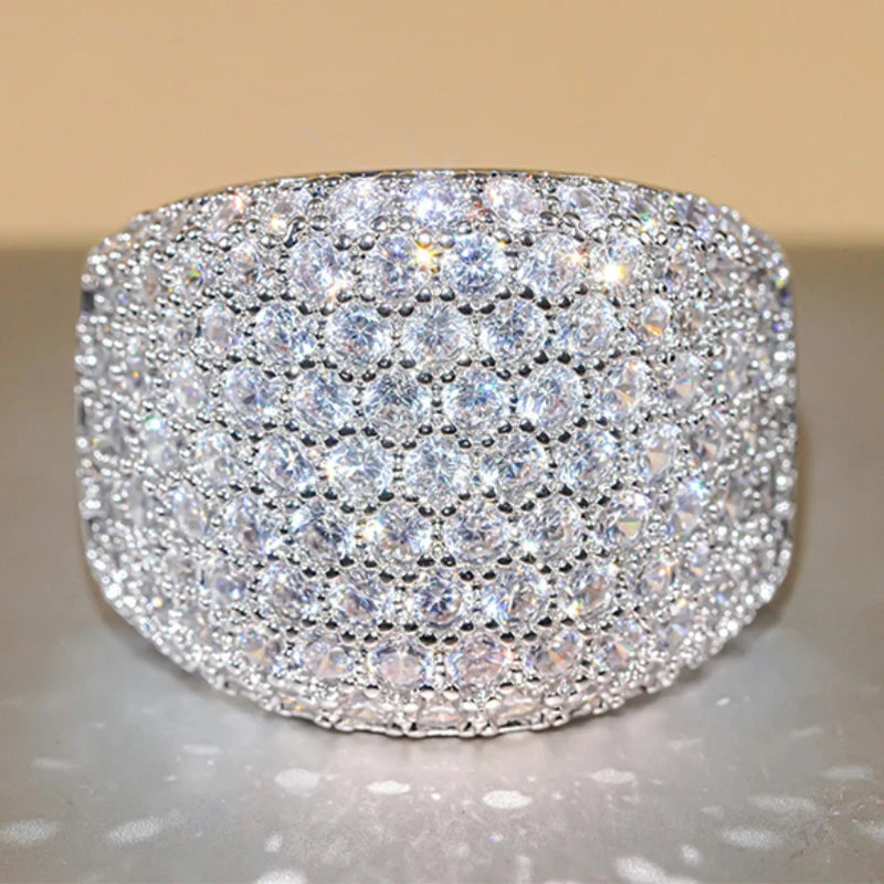 Huitan Geometric Bright Ring with Shiny Cubic Zirconia Exquisite Luxurious Finger Accessories Women Modern Wedding Party Jewelry