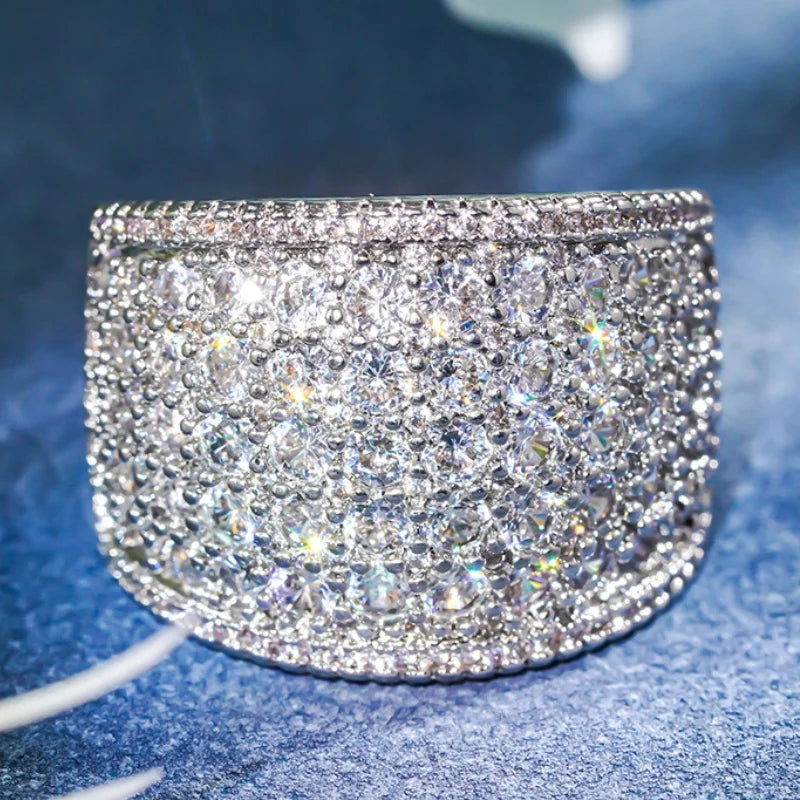 Huitan Geometric Bright Ring with Shiny Cubic Zirconia Exquisite Luxurious Finger Accessories Women Modern Wedding Party Jewelry