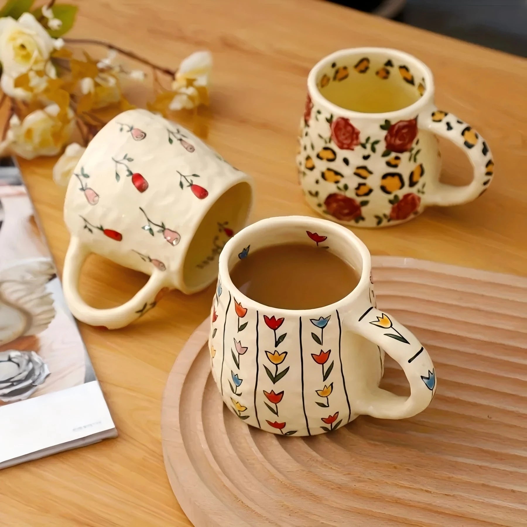 1PC 350ml Handmade Unique Design Ceramic Mug, Coffee Mug for Tea, Coffee, Milk, Juice in Kitchen, Dining Room, Living Room