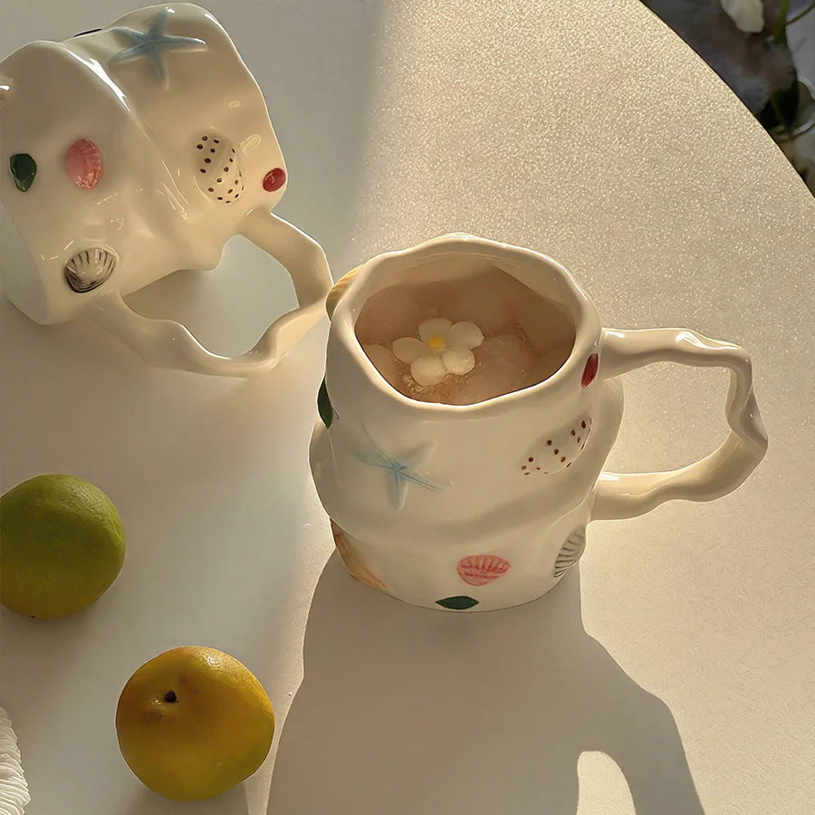 Ceramic cup Coffee cup Water cup Mug Tea cup Cup Bone china Jingdezhen ware Large capacity High-temperature fired Ivory-white po