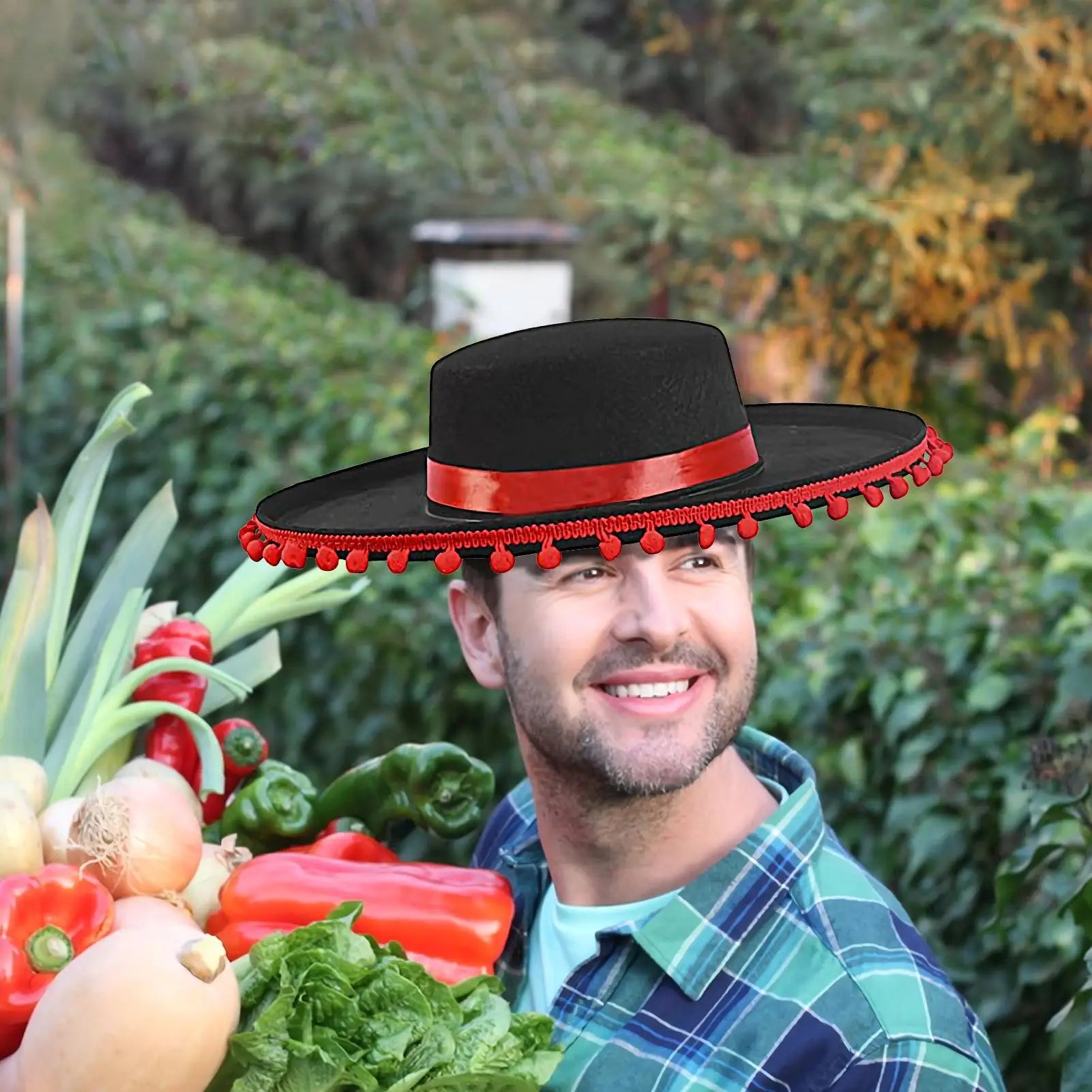 Mexican Hat Large Mexican Sombrero caps With Ball Flamenco Cosplay Costume With Pom-Poms Spanish Outfit Accessories For Holiday