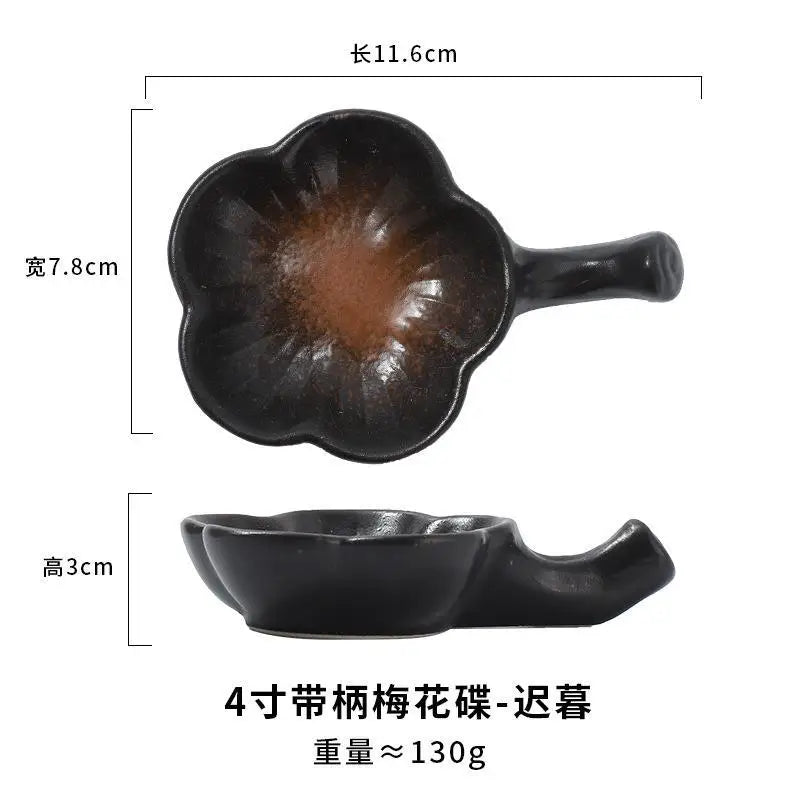 Creative Plum Blossom Shape Ceramic Seasoning Dish Japanese Style Clay Handle Condiment Tray Mustard Soy Sauce Plate Tableware