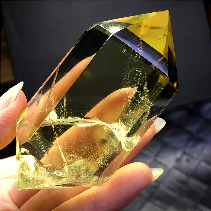 1pc of Natural Citrine Quartz Crystal Double-Ended Tower Wand - a Six-Faceted Double-Pointed Necklace