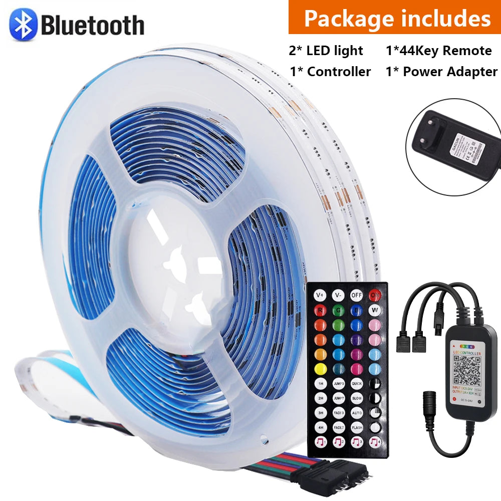 12V Wifi Bluetooth RGB COB LED Strip Remote Control 44key 24key Power Kit 840LED/m Flexible Light Tape Home Decoration 1 2 Rolls