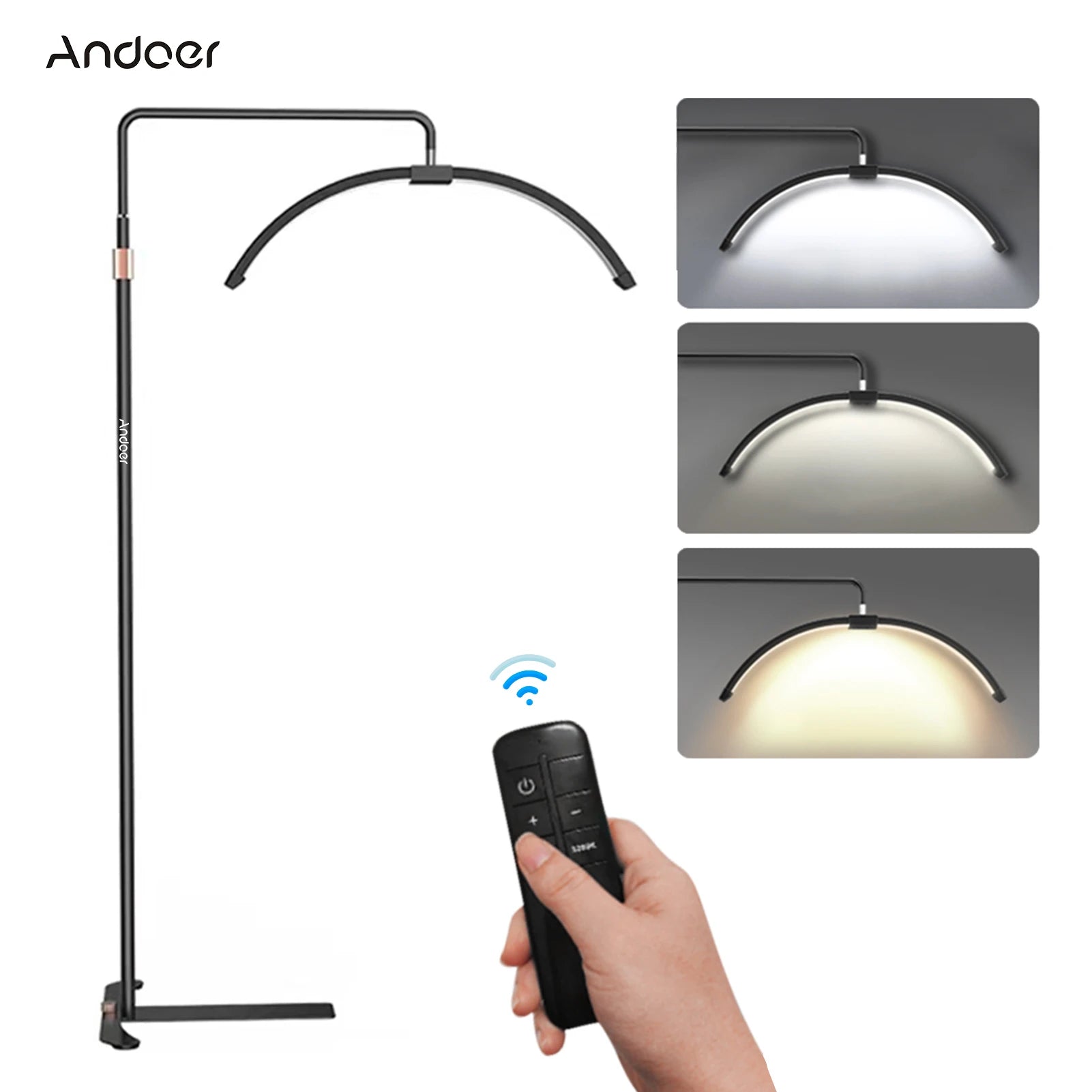 Half-moon Fill Light Andoer 36W Floor LED Video Light 3000K-6000K Dimmable with 70.9in Light Stand for Beauty Makeup Live Stream