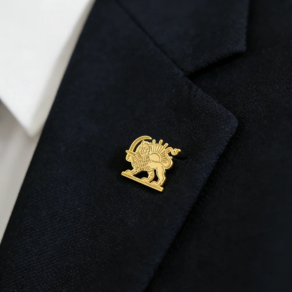 Cazador Stainless Steel Persian Lion and Sun Pins Brooch for Women Men Iran Flag Suit Collar Badges Jewelry Wholesale 2026 Gift
