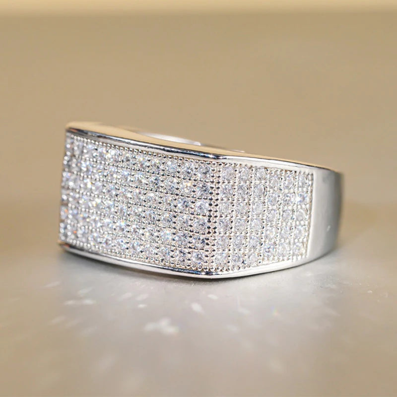 Huitan Geometric Bright Ring with Shiny Cubic Zirconia Exquisite Luxurious Finger Accessories Women Modern Wedding Party Jewelry