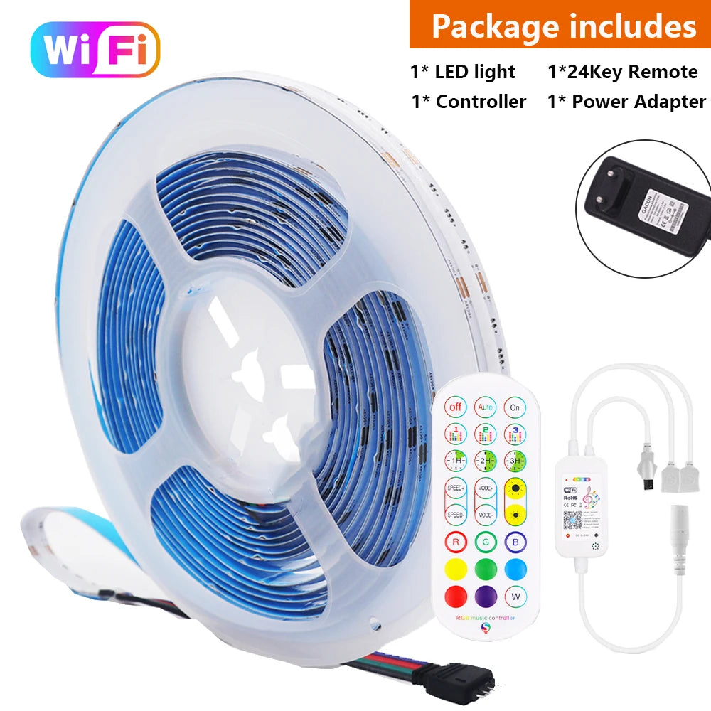 12V Wifi Bluetooth RGB COB LED Strip Remote Control 44key 24key Power Kit 840LED/m Flexible Light Tape Home Decoration 1 2 Rolls