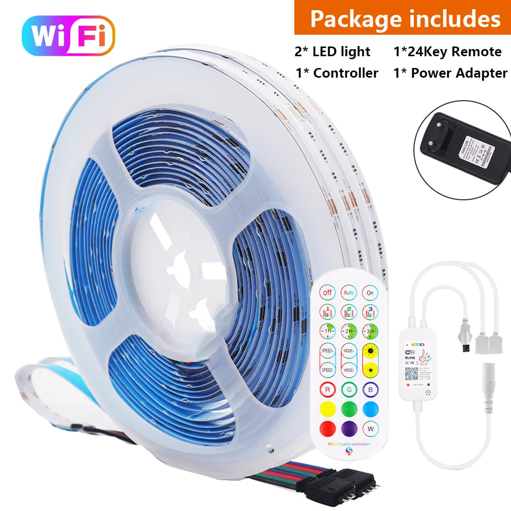 12V Wifi Bluetooth RGB COB LED Strip Remote Control 44key 24key Power Kit 840LED/m Flexible Light Tape Home Decoration 1 2 Rolls
