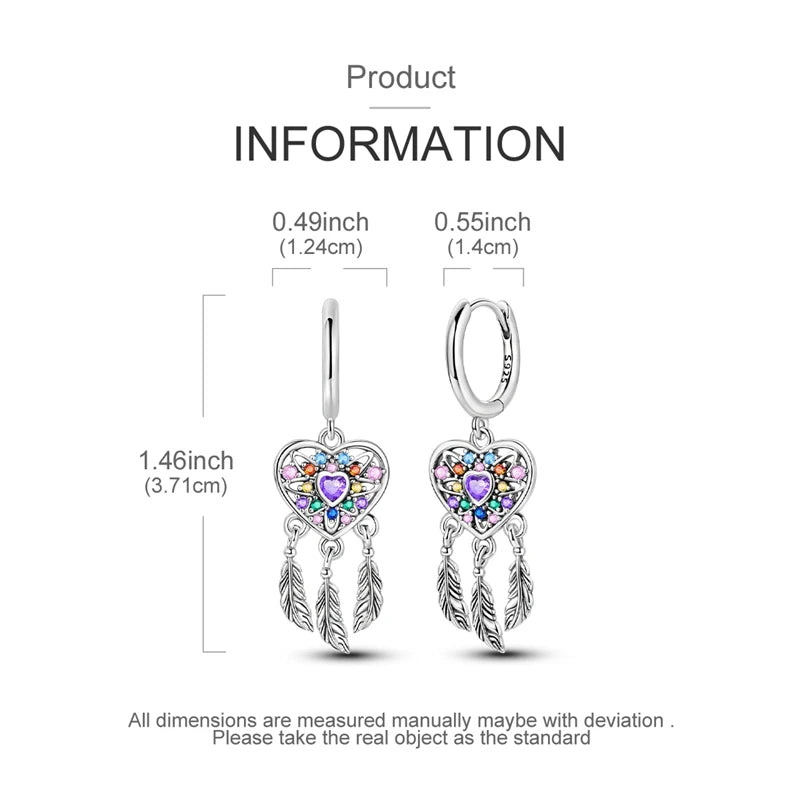 925 Sterling Silver Earrings Women Dreamy Heart Shaped Dreamcatcher Drop Earring For Anniversary Wedding Jewelry Gifts