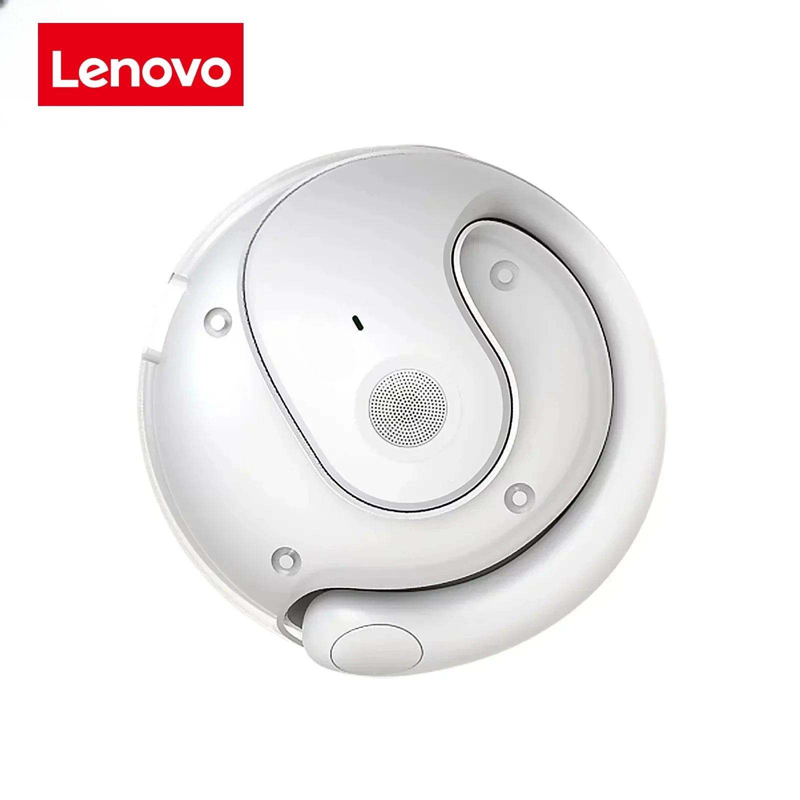 Lenovo ear-hook wireless Bluetooth headphones: spherical design, low latency, noise cancellation, ideal for sports and travel.