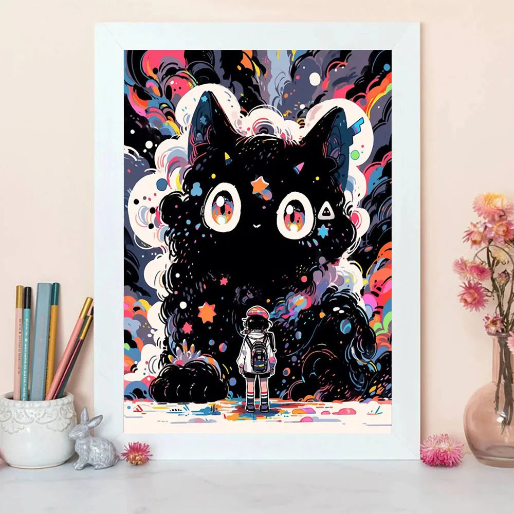 Cartoon Black Cat Diamond Painting Cute Girl Full Square/Round Diamond Mosaic Cross Stitch DIY Home Decoration Handmade Gift