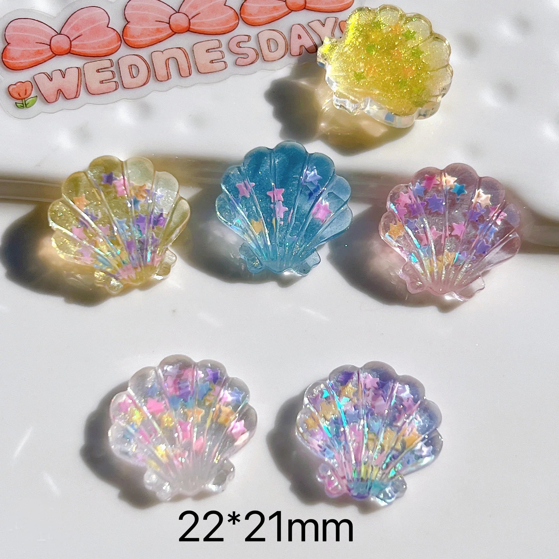 5PCS Shiny shell refrigerator magnet Resin material 3D shell creative refrigerator sticker decoration Sticky Notes
