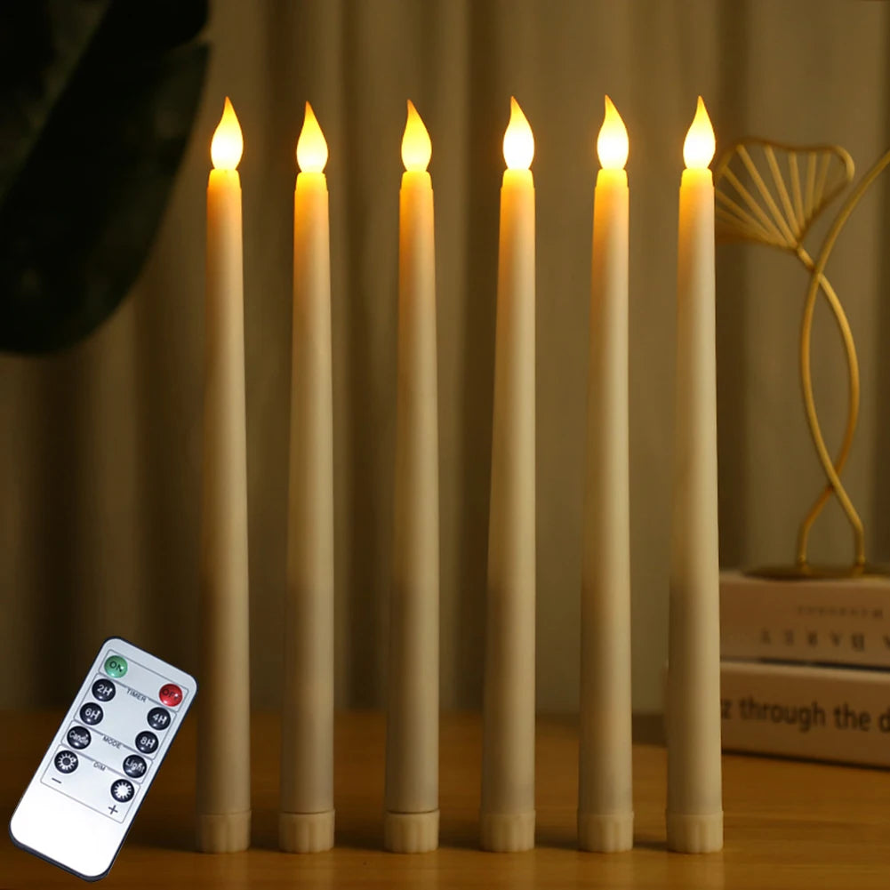 6/12pcs LED Flameless Taper Candles Flickering Electric Long Candle Light Dinner Candle Candlesticks Decor Party Wedding Home