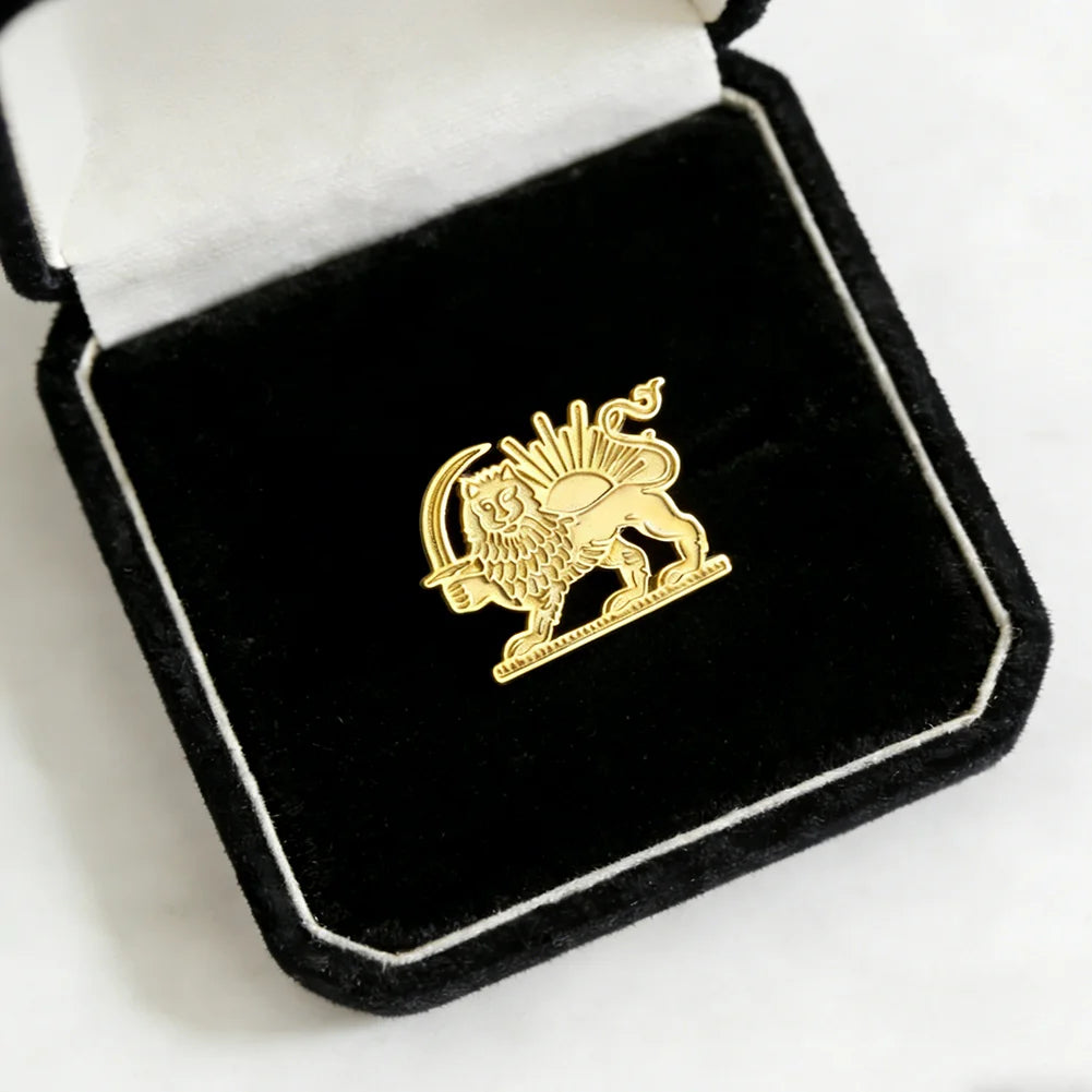 Cazador Stainless Steel Persian Lion and Sun Pins Brooch for Women Men Iran Flag Suit Collar Badges Jewelry Wholesale 2026 Gift