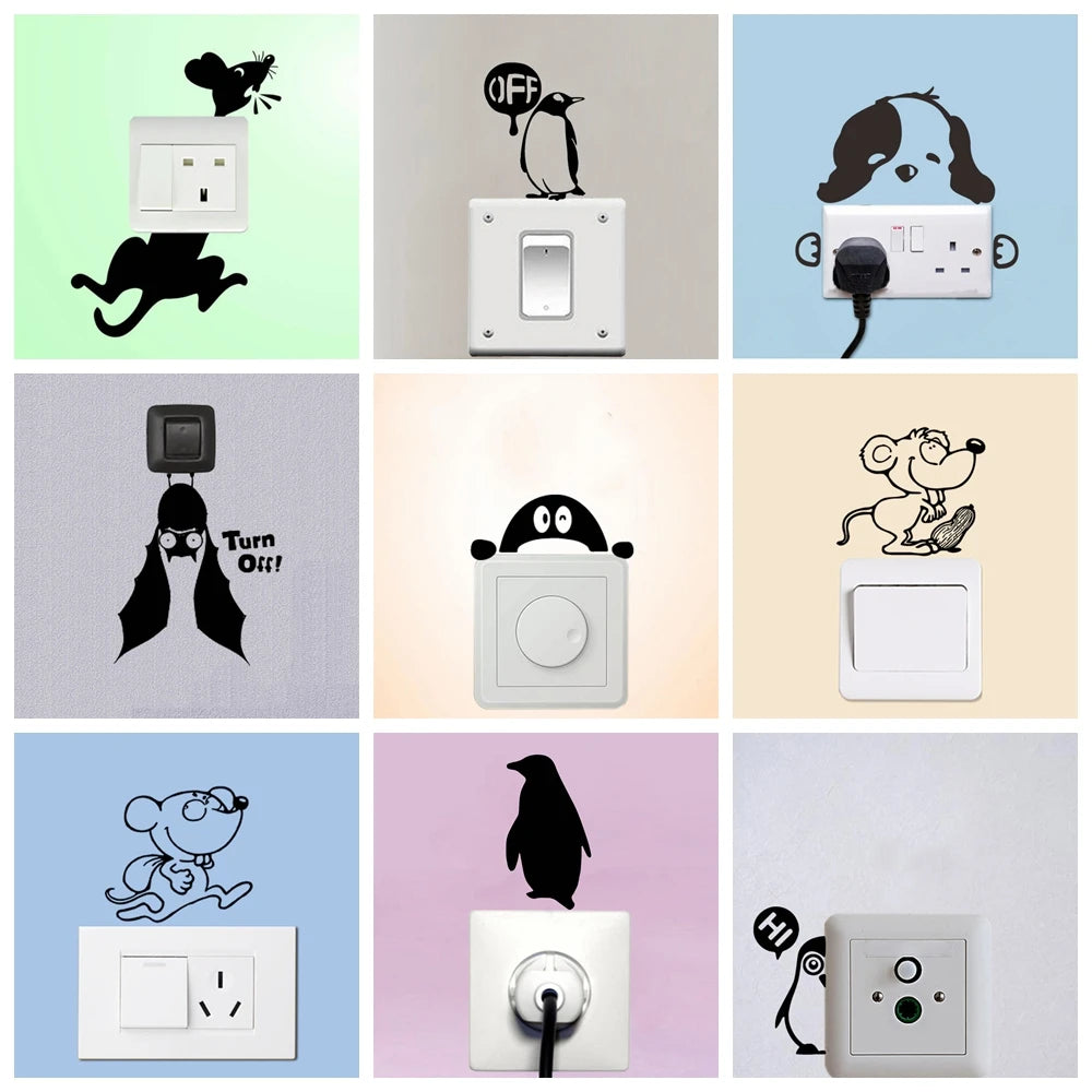1 pc Cartoon nice little animal Decorative socket or switch Sticker Waterproof Home Decor For Bedroom Decoration Waterproof