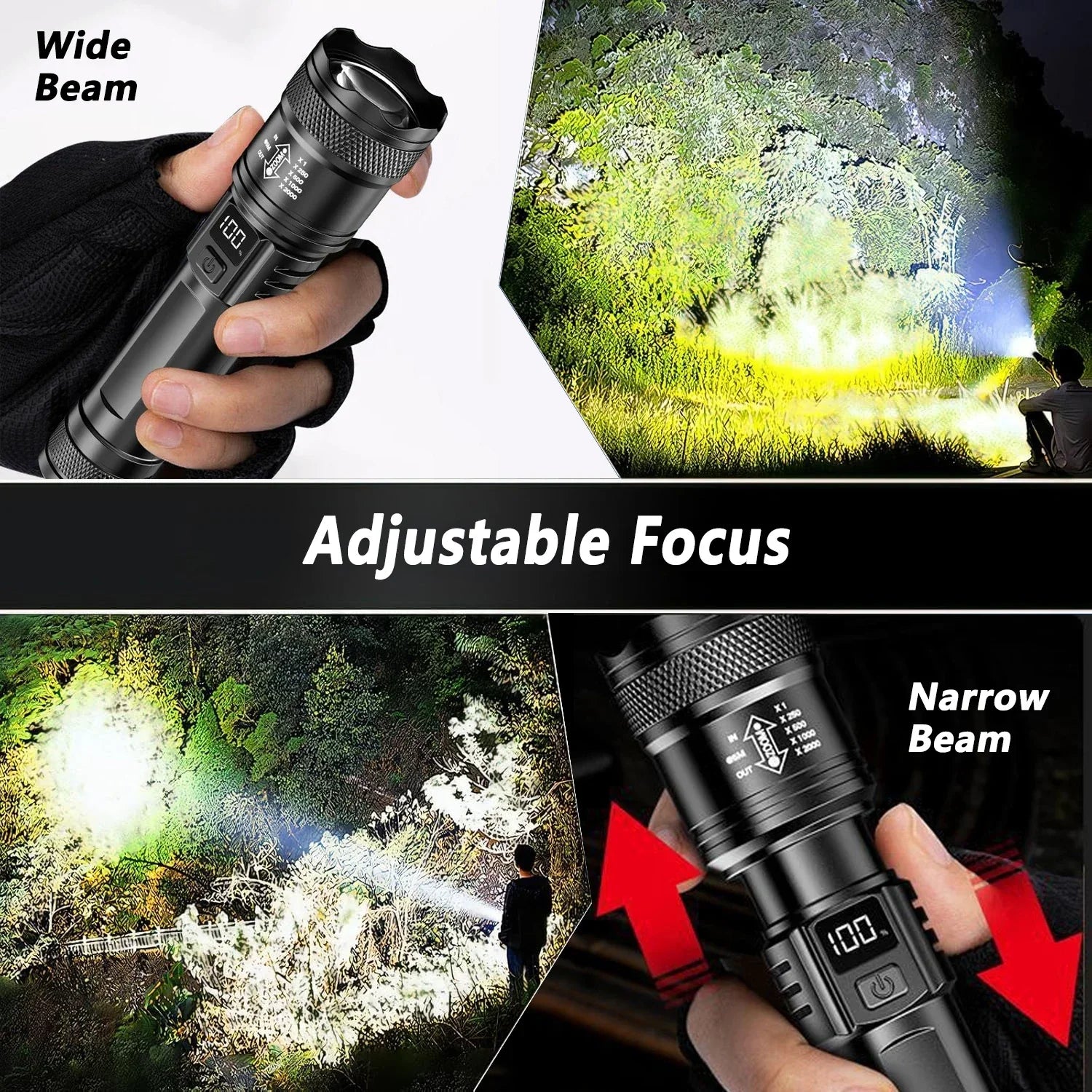2000LM Ultra Bright P50 LED Flashlight Tactical EDC Emergency Spotlight Telescopic ZoomHandheld Torch  w/ 14500/18650 Battery