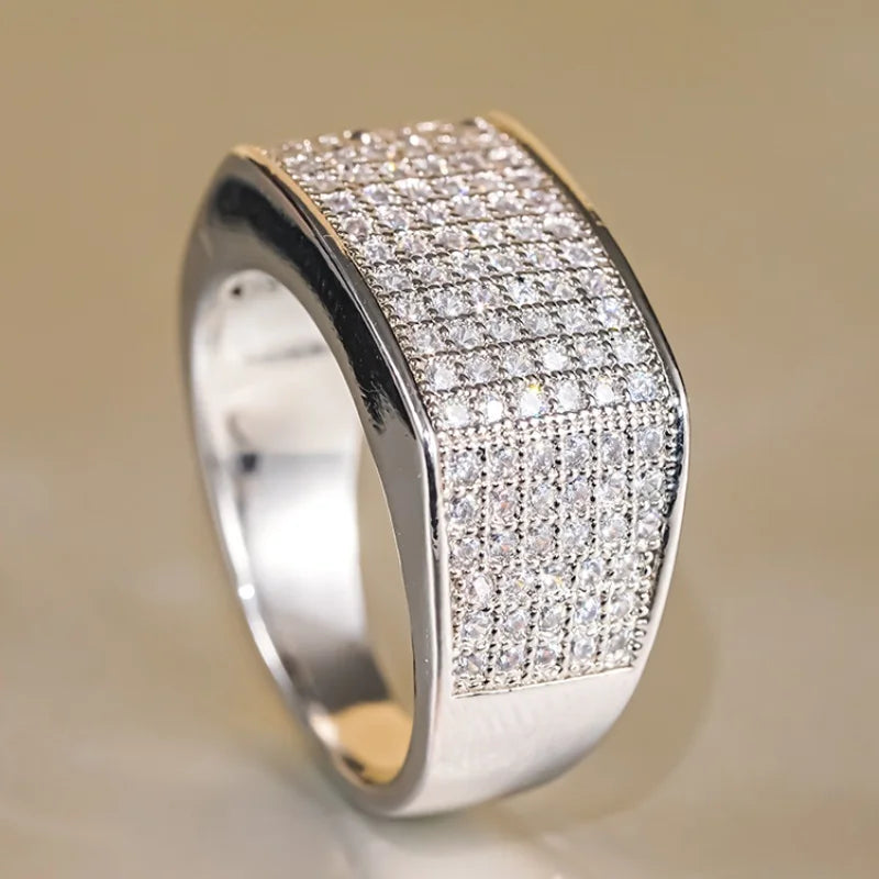 Huitan Geometric Bright Ring with Shiny Cubic Zirconia Exquisite Luxurious Finger Accessories Women Modern Wedding Party Jewelry