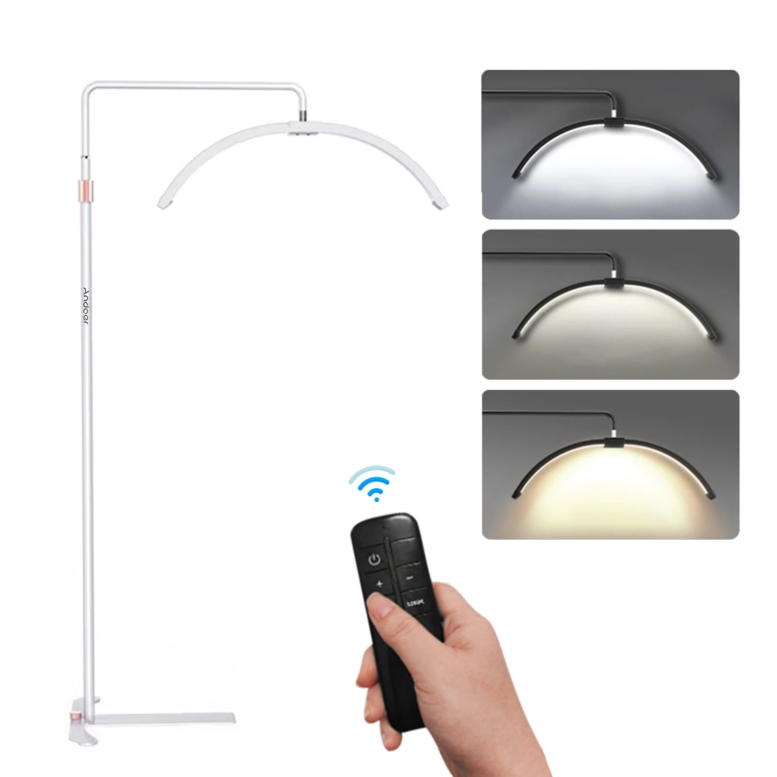 Half-moon Fill Light Andoer 36W Floor LED Video Light 3000K-6000K Dimmable with 70.9in Light Stand for Beauty Makeup Live Stream