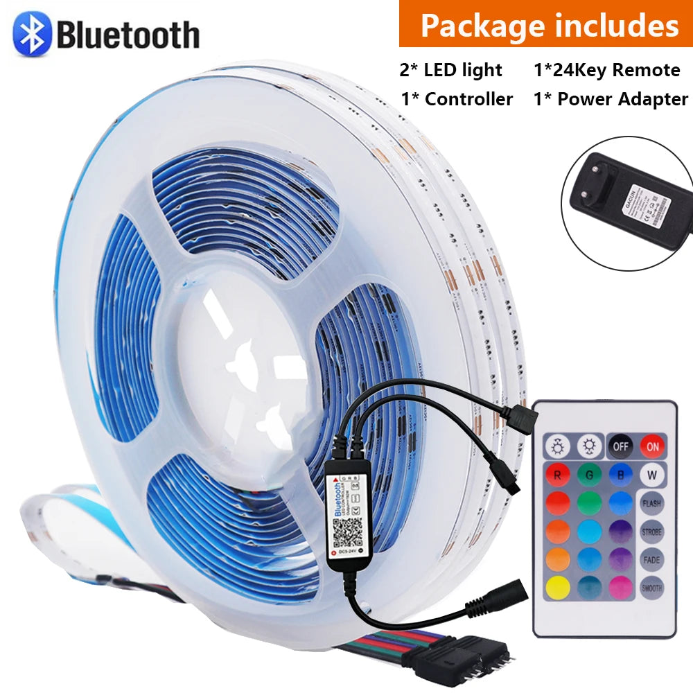 12V Wifi Bluetooth RGB COB LED Strip Remote Control 44key 24key Power Kit 840LED/m Flexible Light Tape Home Decoration 1 2 Rolls