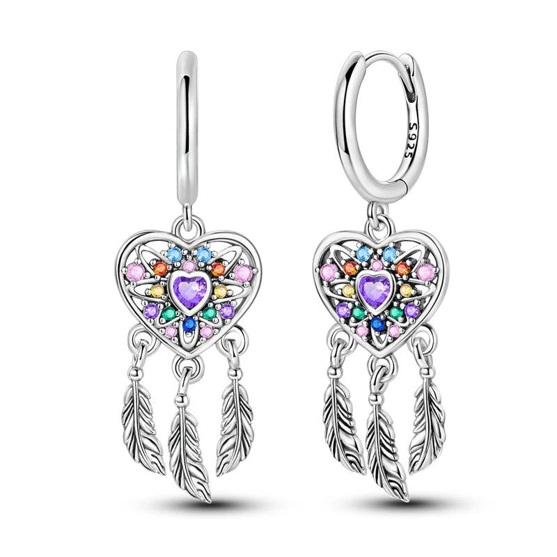 925 Sterling Silver Earrings Women Dreamy Heart Shaped Dreamcatcher Drop Earring For Anniversary Wedding Jewelry Gifts