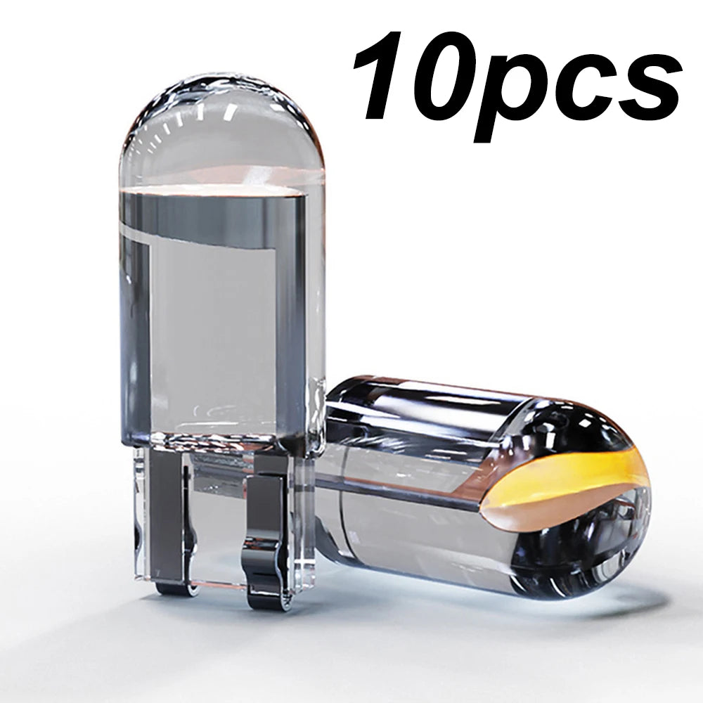 10X New W5W LED T10 Car Lights COB Glass Interior Parts Bulbs White ice blue Yellow Auto License Plate Lamp Dome Read Light 12V