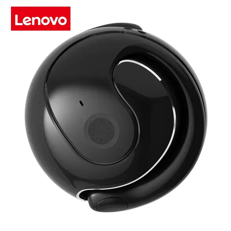 Lenovo ear-hook wireless Bluetooth headphones: spherical design, low latency, noise cancellation, ideal for sports and travel.