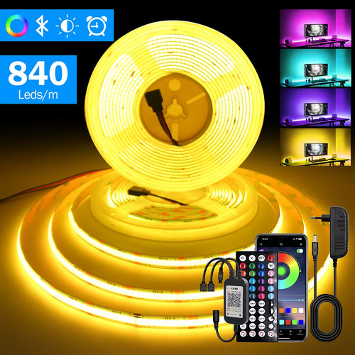 12V Wifi Bluetooth RGB COB LED Strip Remote Control 44key 24key Power Kit 840LED/m Flexible Light Tape Home Decoration 1 2 Rolls
