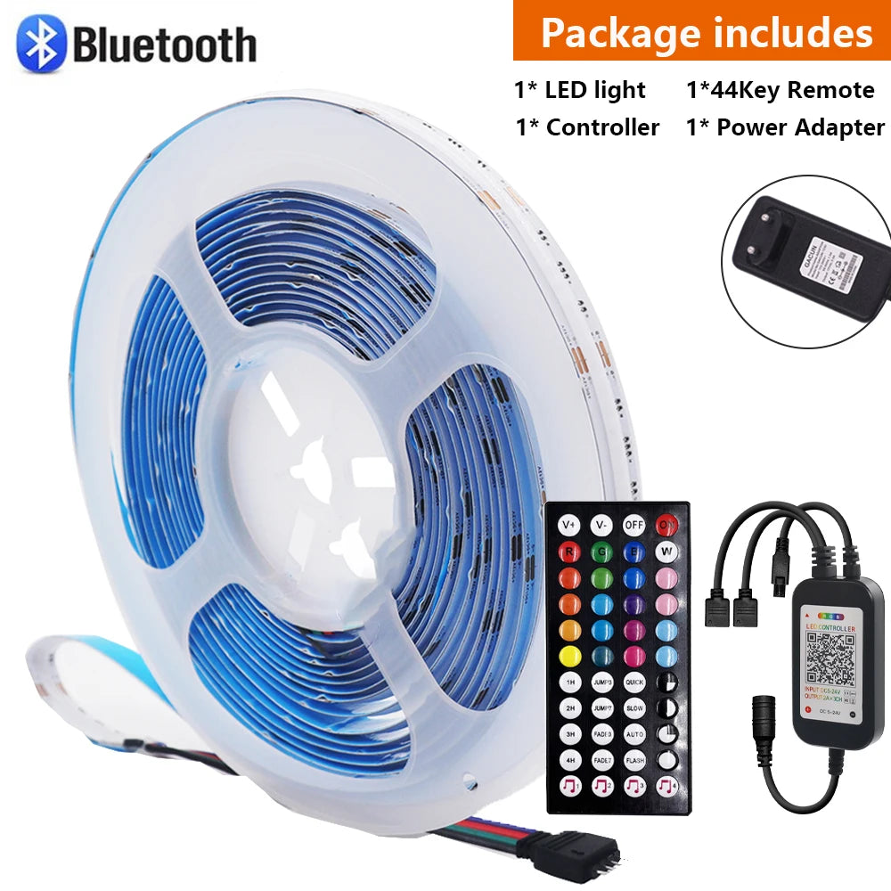 12V Wifi Bluetooth RGB COB LED Strip Remote Control 44key 24key Power Kit 840LED/m Flexible Light Tape Home Decoration 1 2 Rolls