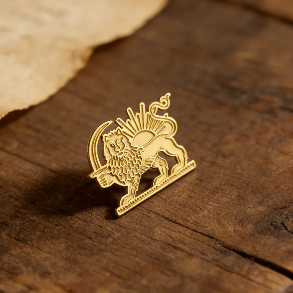 Cazador Stainless Steel Persian Lion and Sun Pins Brooch for Women Men Iran Flag Suit Collar Badges Jewelry Wholesale 2026 Gift
