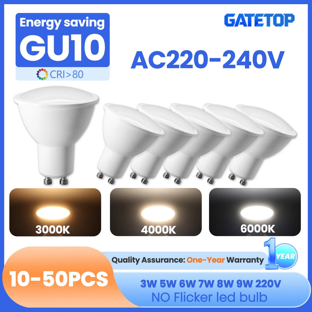 10-50PCS LED Spotlight GU10 Bulb 3W 5W 6W 7W 8W 9W AC220-240V Daylight Replace 50W Halogen Lamp Suitable for Chandeliers lights