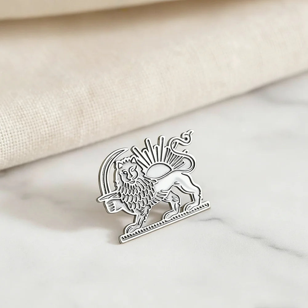 Cazador Stainless Steel Persian Lion and Sun Pins Brooch for Women Men Iran Flag Suit Collar Badges Jewelry Wholesale 2026 Gift