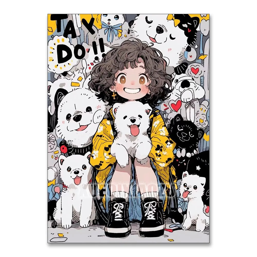 Cartoon Black Cat Diamond Painting Cute Girl Full Square/Round Diamond Mosaic Cross Stitch DIY Home Decoration Handmade Gift