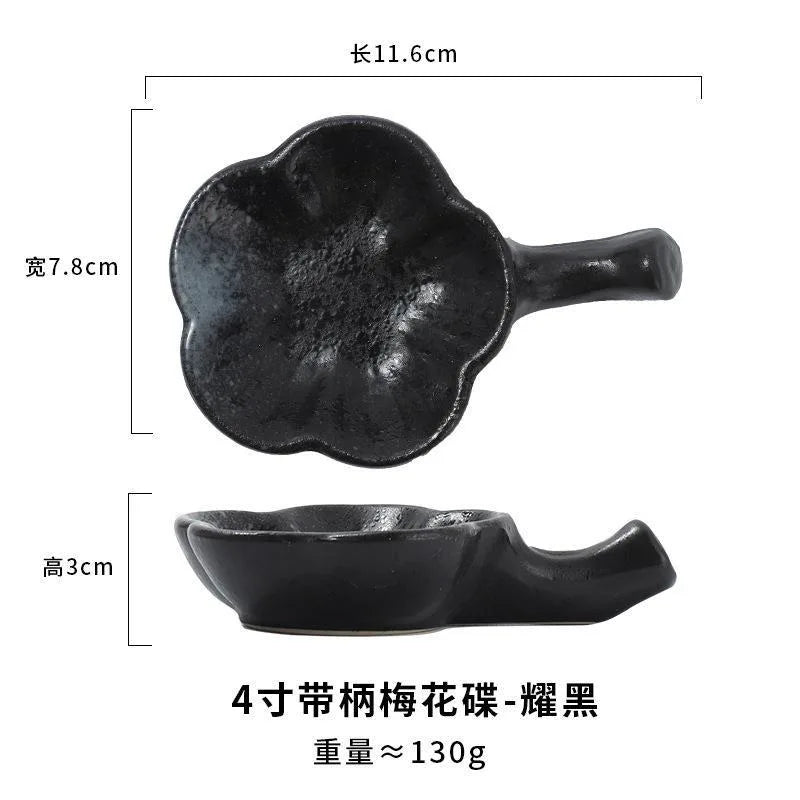 Creative Plum Blossom Shape Ceramic Seasoning Dish Japanese Style Clay Handle Condiment Tray Mustard Soy Sauce Plate Tableware