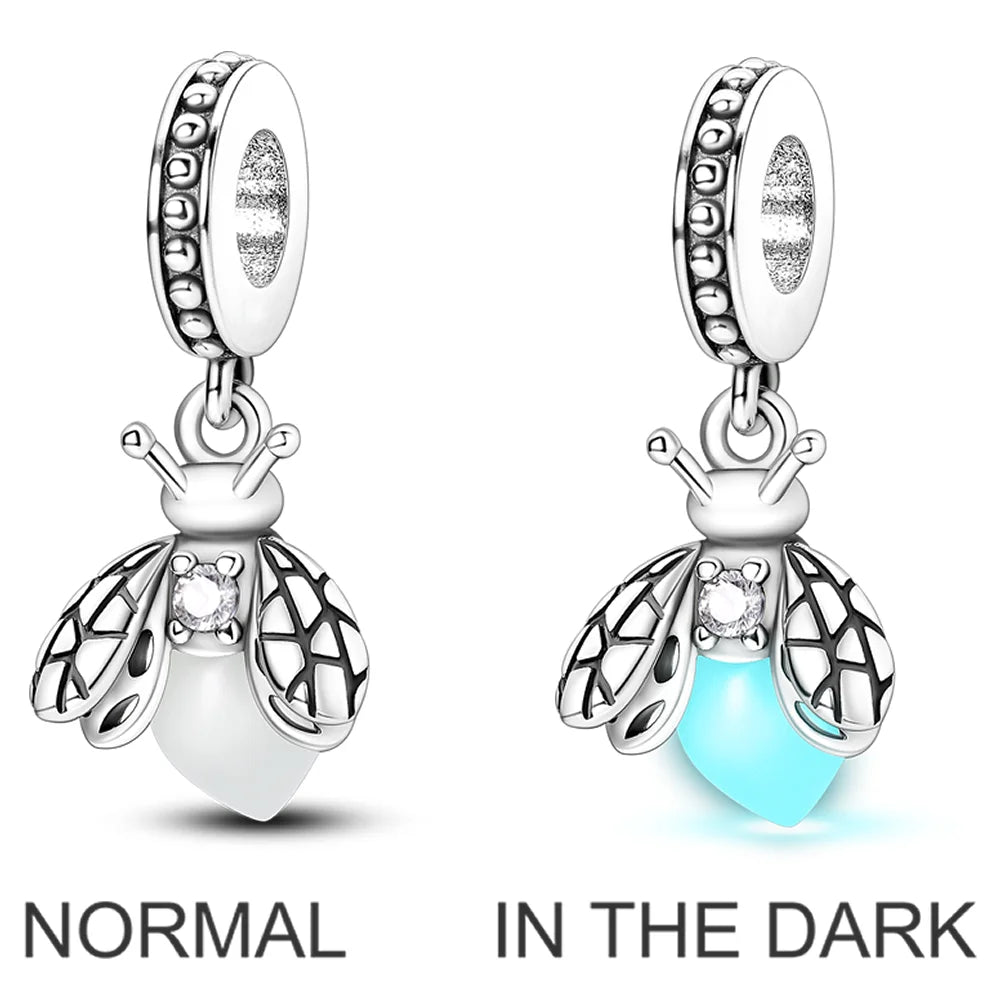 2026 Hot Sale Luminous Firefly Charms Beads 925 Sterling Silver Owl Cat Love Dangle Fit Original Bangle Bracelets DIY Jewelry